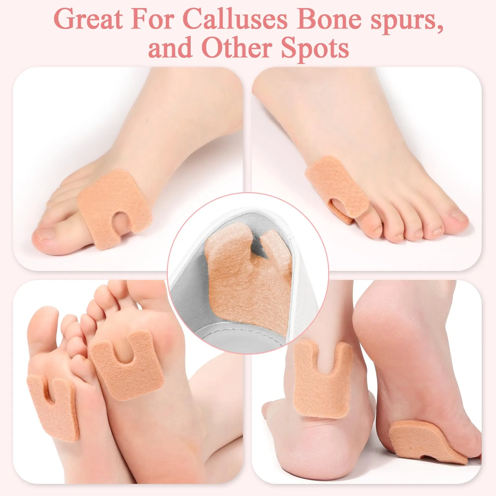 72 Pcs Callus Pads for Feet Soft Felt Callus Cushions for Bottom of Foot U Shape Metatarsal Pads Pain Relief Adhesive Coin Pads Keep Protecting Calluses from Rubbing on Shoes for Women Men Heel Pads Beige