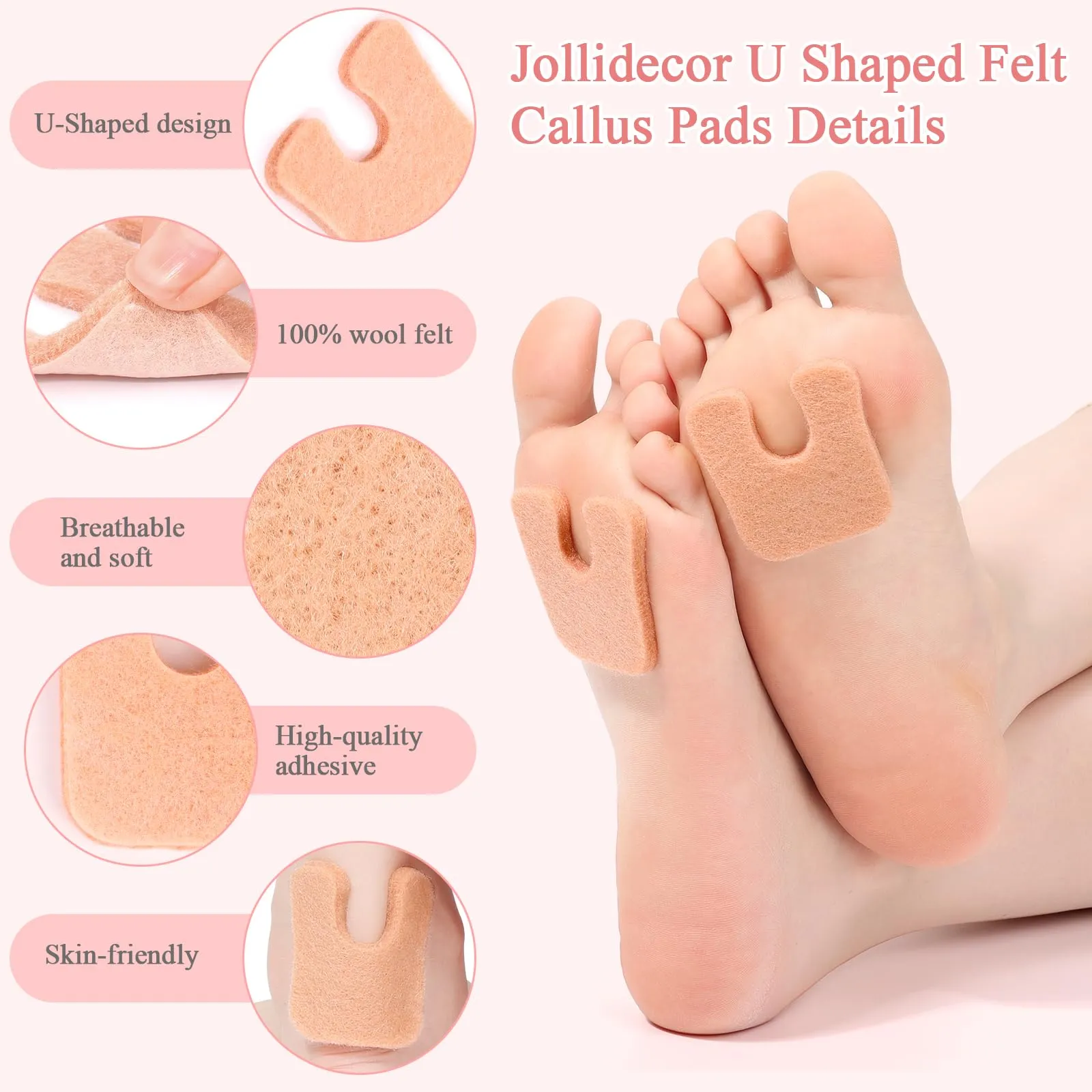 72 Pcs Callus Pads for Feet Soft Felt Callus Cushions for Bottom of Foot U Shape Metatarsal Pads Pain Relief Adhesive Coin Pads Keep Protecting Calluses from Rubbing on Shoes for Women Men Heel Pads Beige