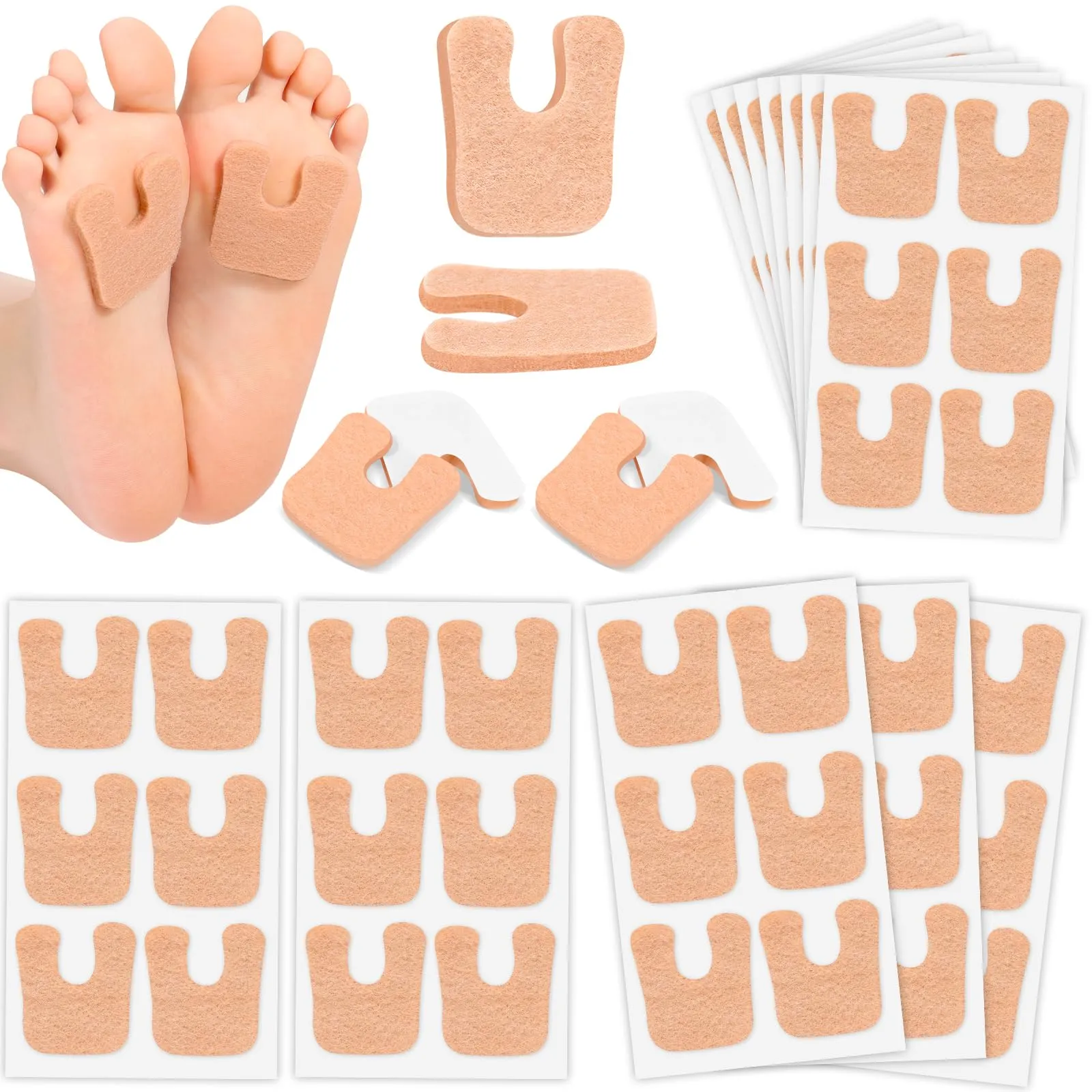72 Pcs Callus Pads for Feet Soft Felt Callus Cushions for Bottom of Foot U Shape Metatarsal Pads Pain Relief Adhesive Coin Pads Keep Protecting Calluses from Rubbing on Shoes for Women Men Heel Pads Beige