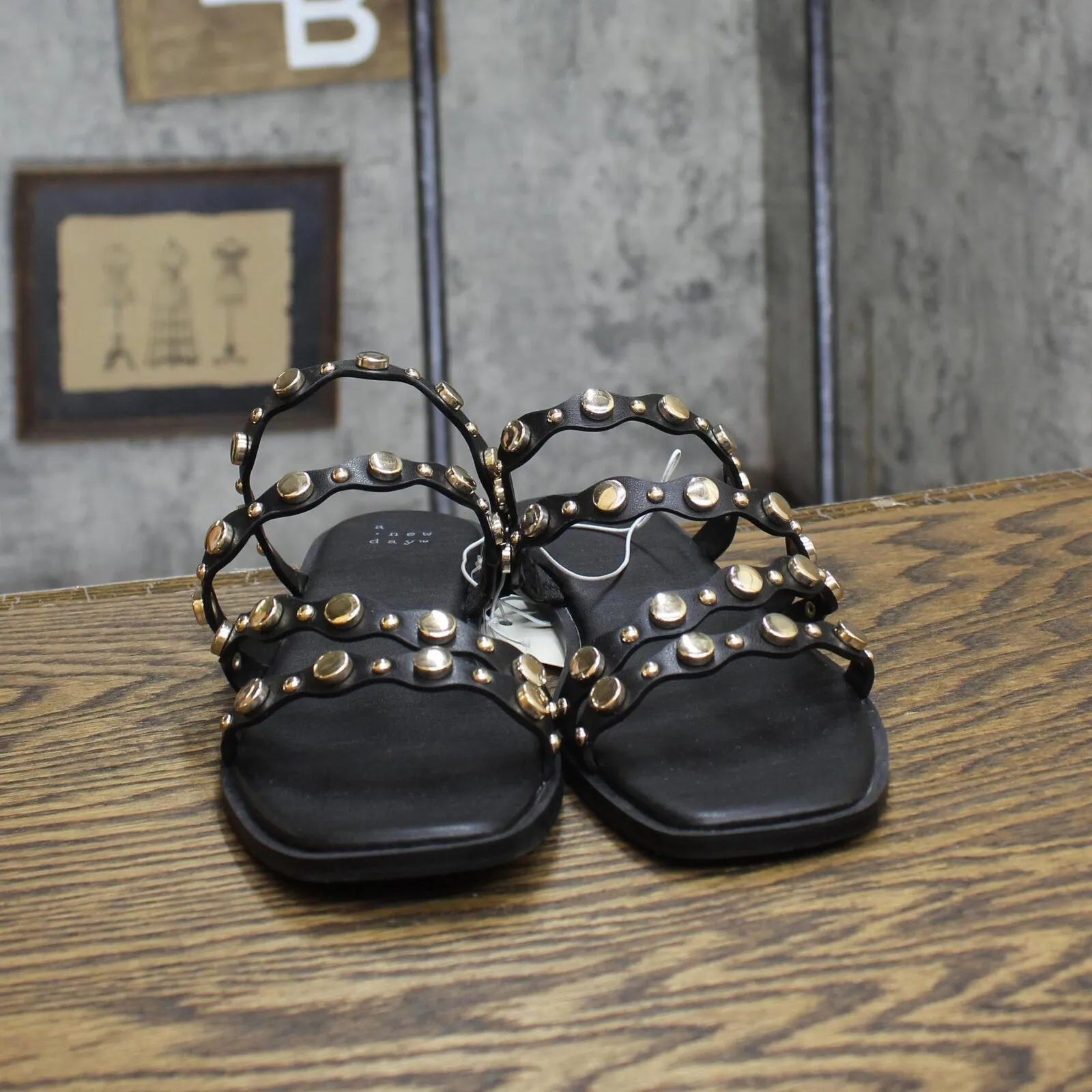 A New Day Womens Sharon Stud Slide Sandals 89998585 Black 7.5M