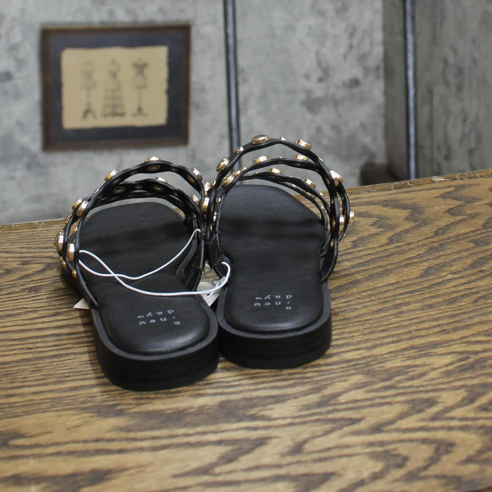 A New Day Womens Sharon Stud Slide Sandals 89998585 Black 7.5M