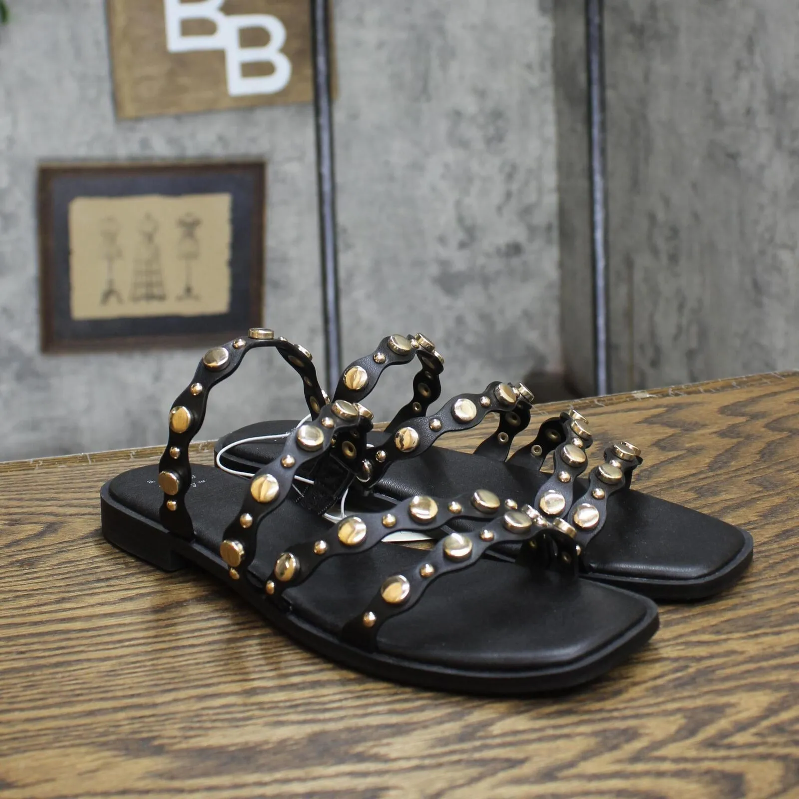 A New Day Womens Sharon Stud Slide Sandals 89998585 Black 7.5M