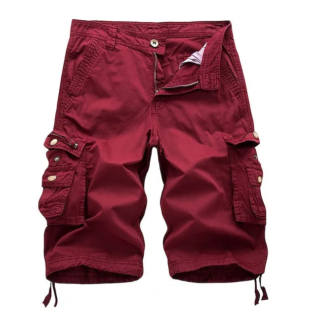 Adventure-Ready Men's Cargo Shorts with Zipper Pocket in Wine Red - Perfect for Hiking and Cycling