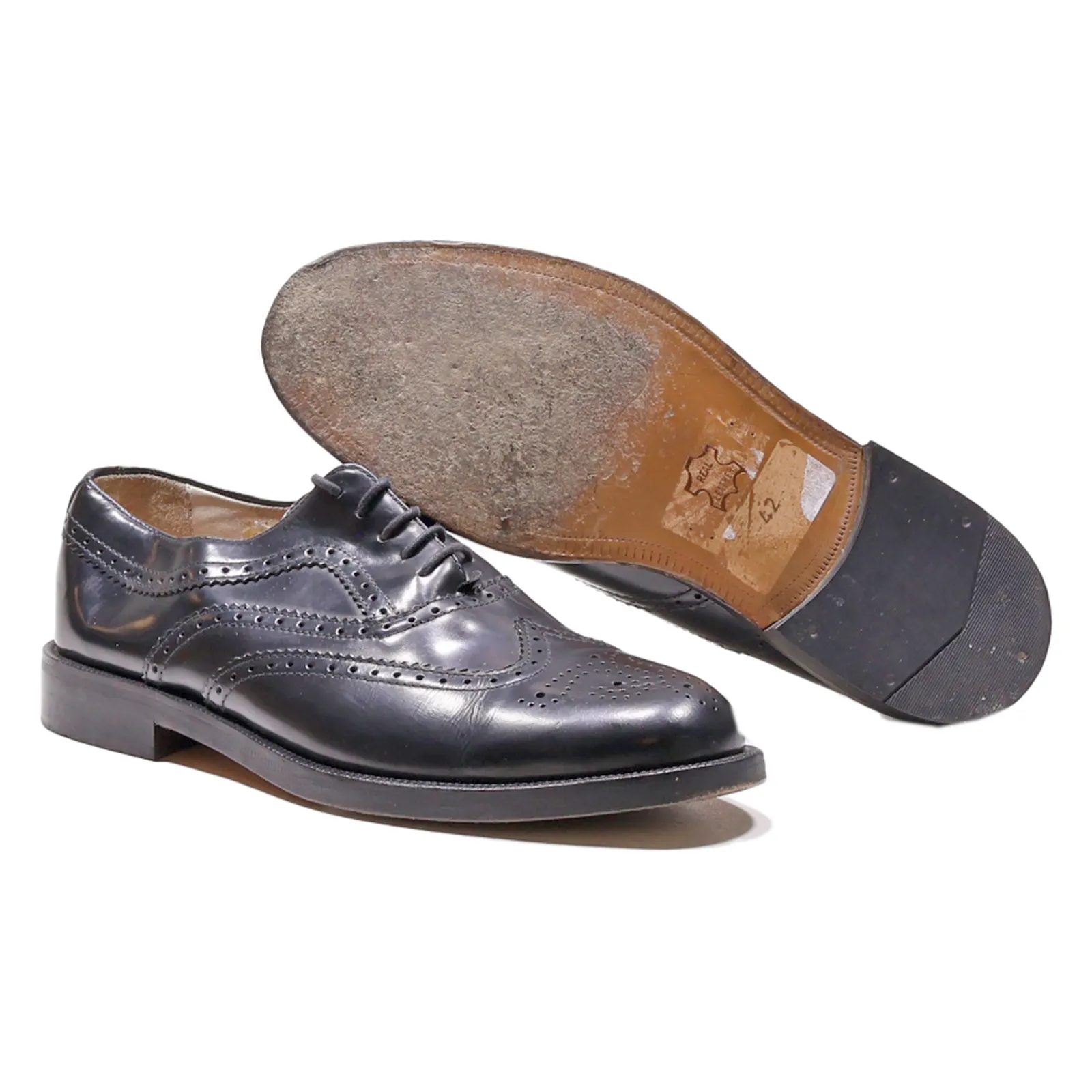 A.HILLOCK & SON Brogue Shoes Black Leather Mens UK 8