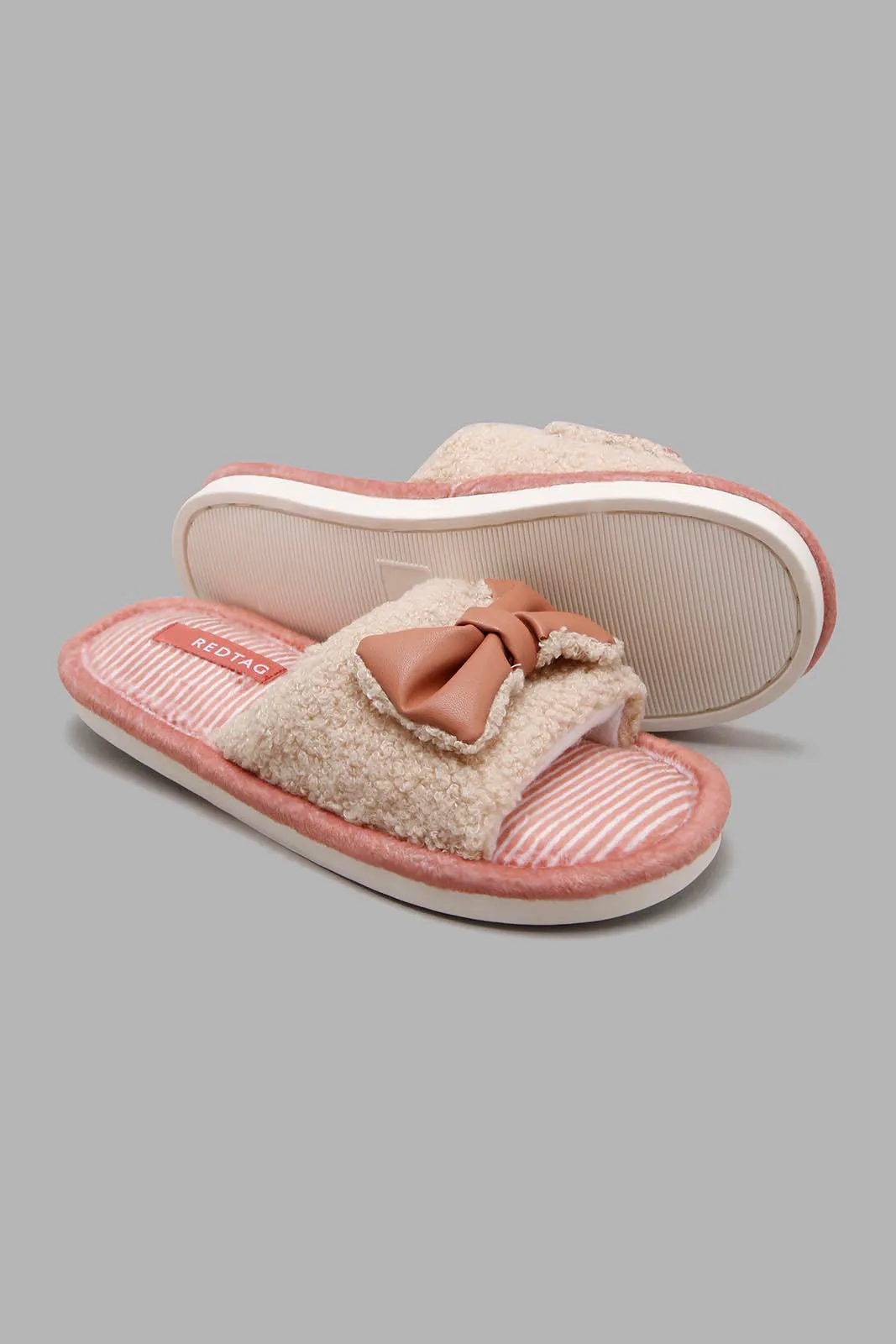 Blush/Beige Bow Slippers