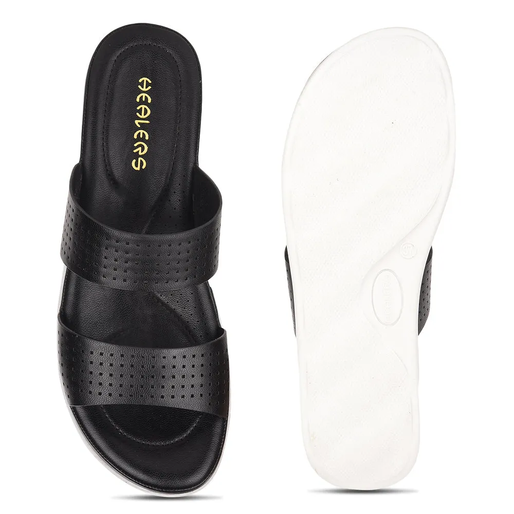 Healers Black Casual Slippers For Women JD-38 By Liberty