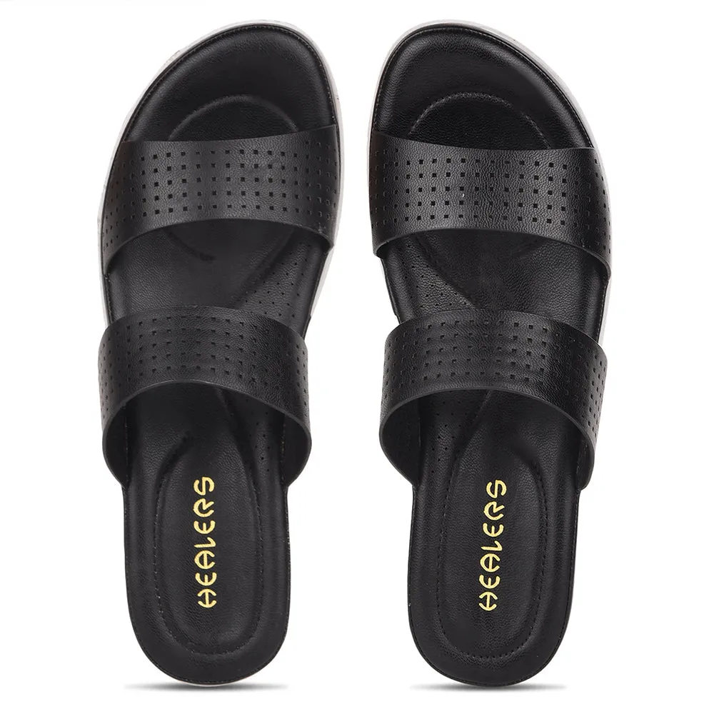 Healers Black Casual Slippers For Women JD-38 By Liberty