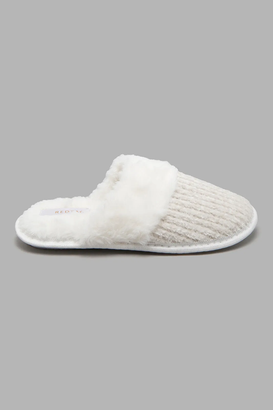 Ivory Chenille Slipper With Fur Trim