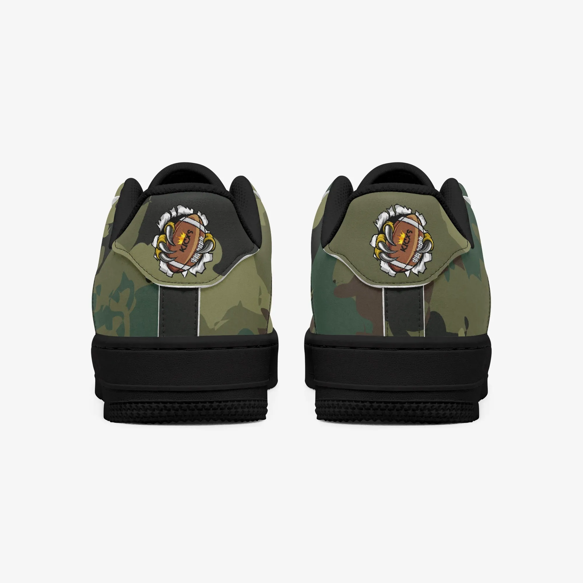 Kicxs Green Camo Low-Top Leather Sports Sneakers - Black Sole