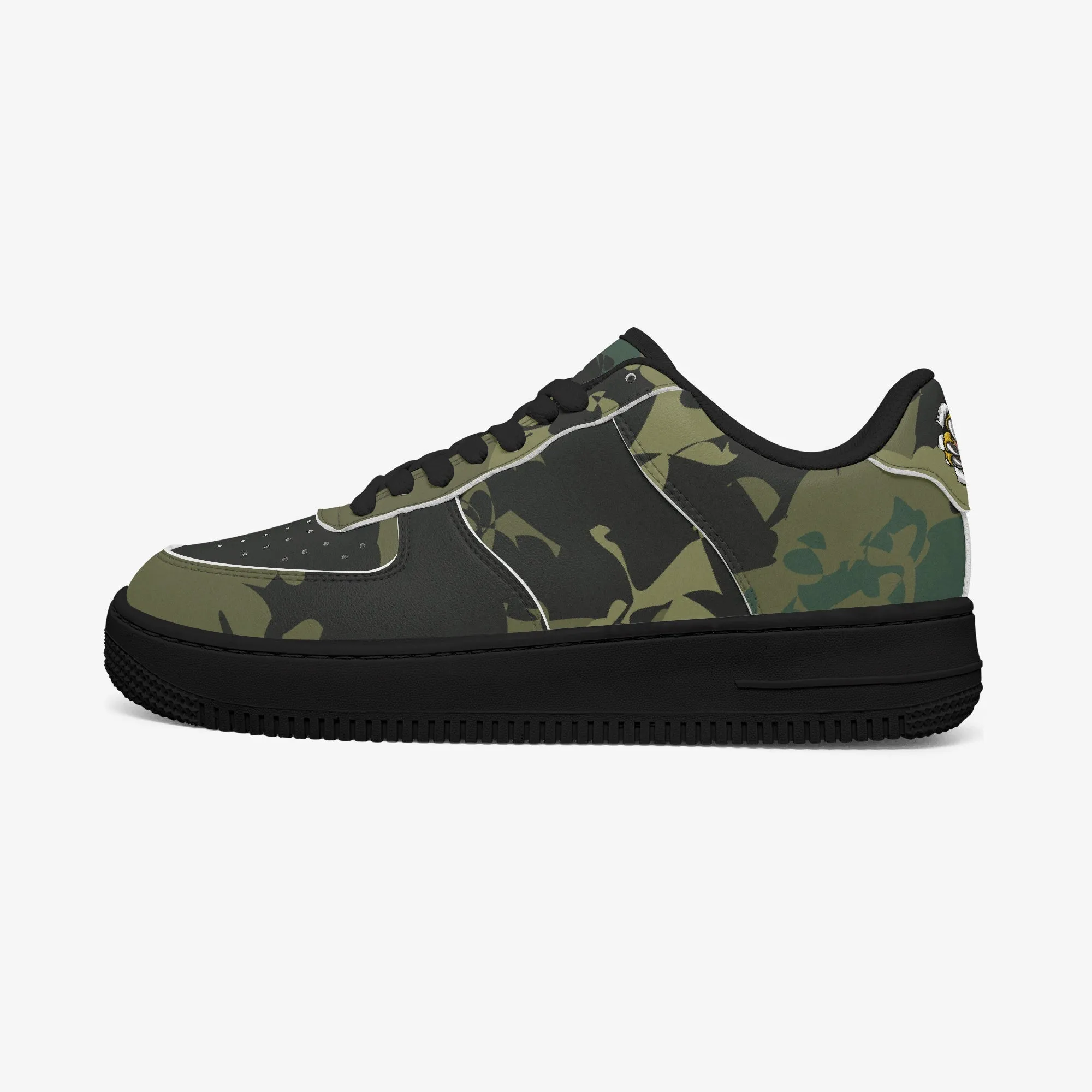Kicxs Green Camo Low-Top Leather Sports Sneakers - Black Sole