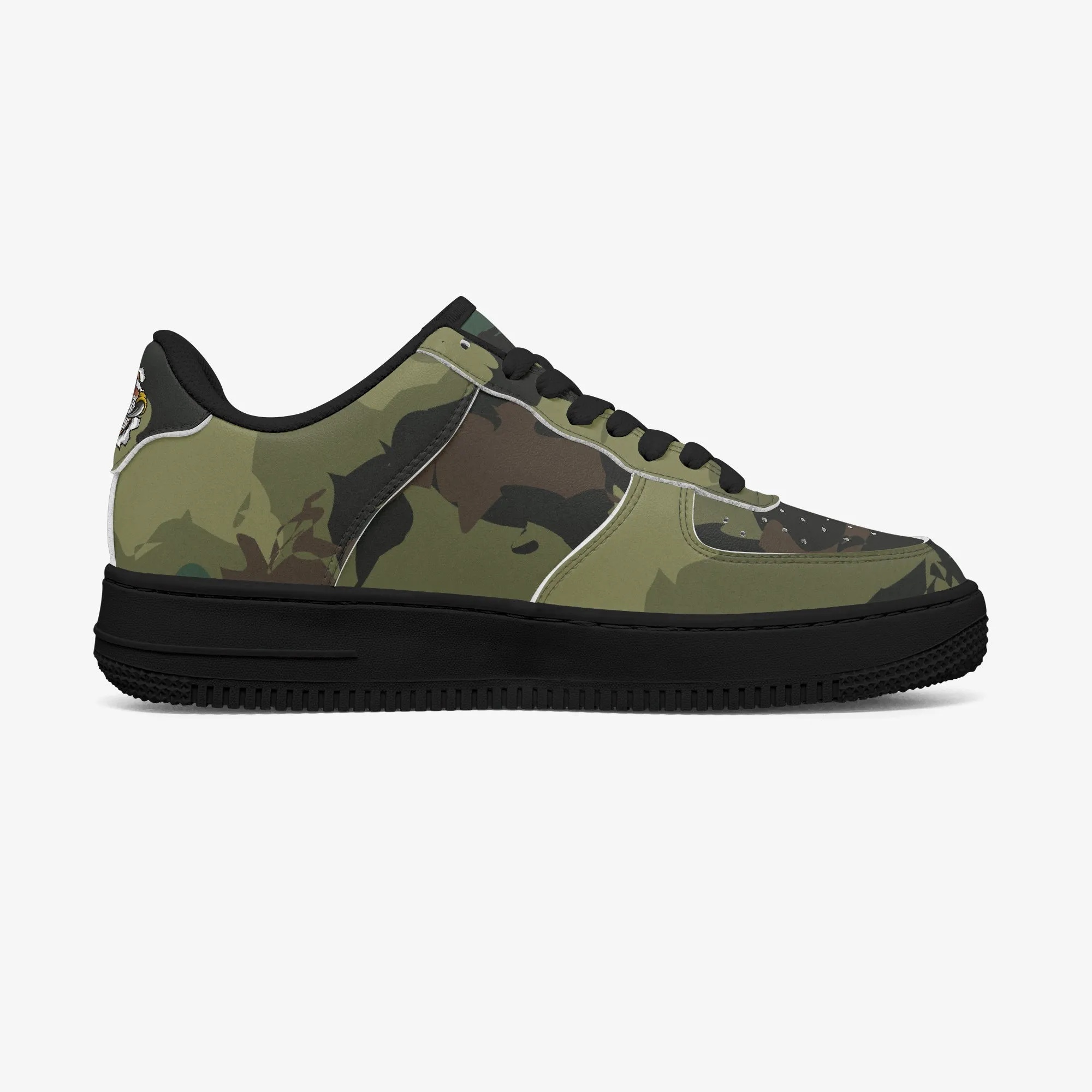 Kicxs Green Camo Low-Top Leather Sports Sneakers - Black Sole