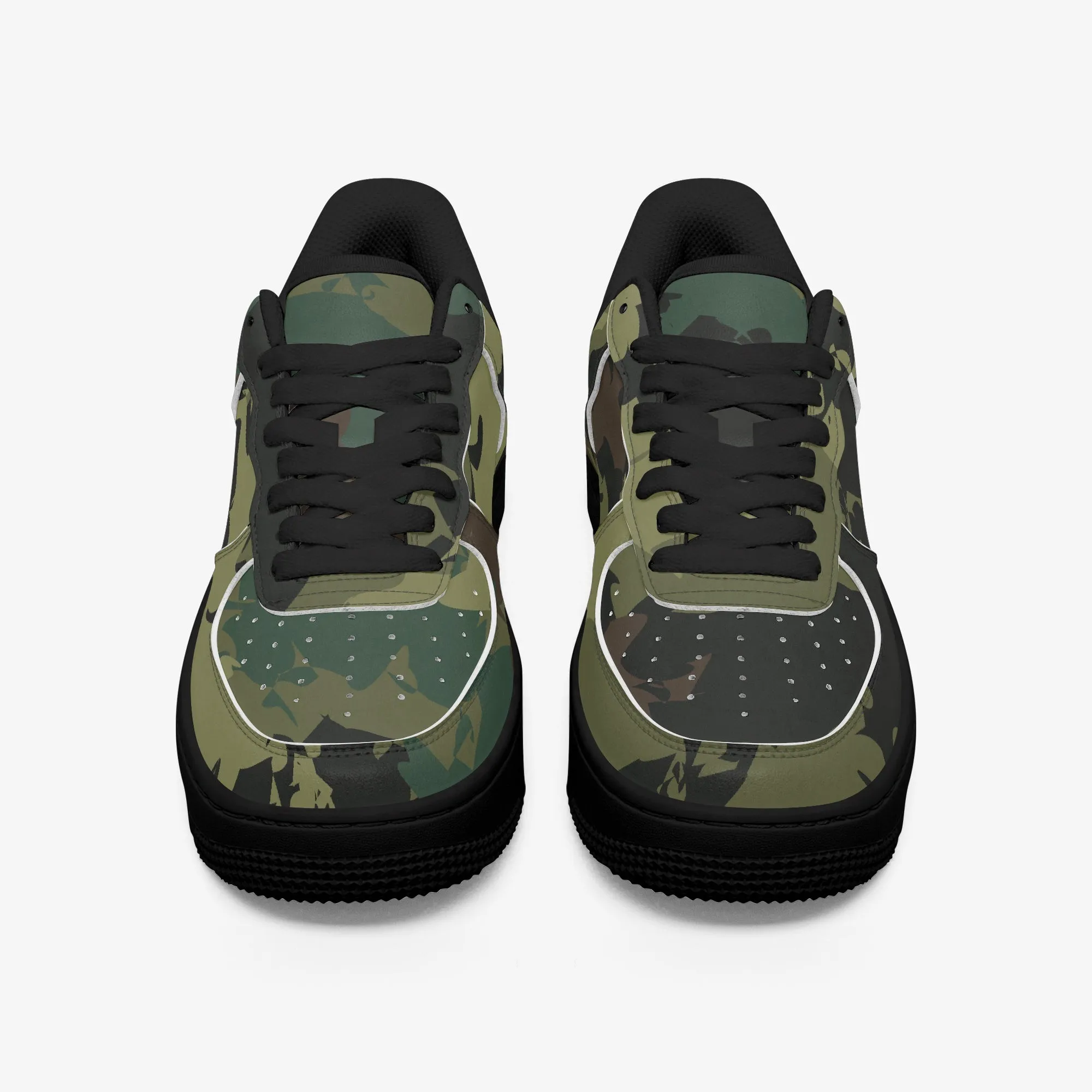 Kicxs Green Camo Low-Top Leather Sports Sneakers - Black Sole
