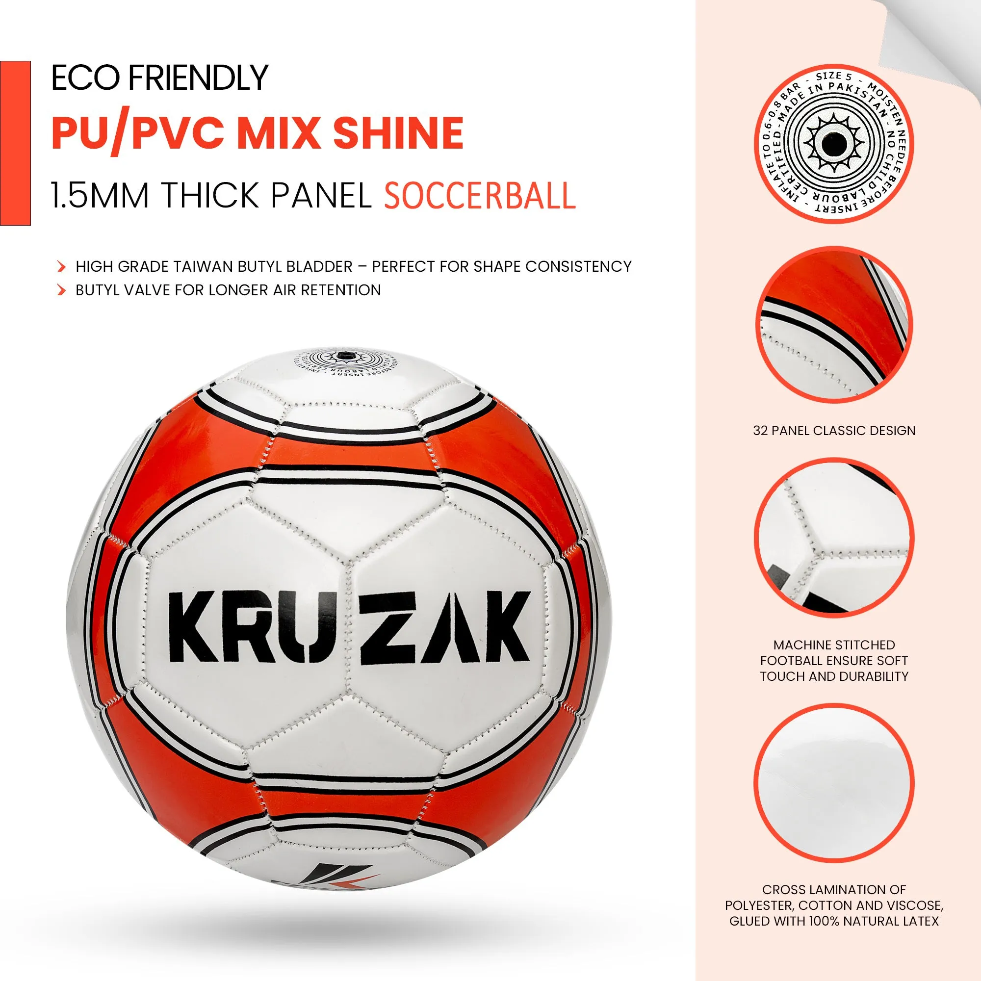Kruzak Premier Striker Size 3 Red Machine Stitched Soccer Balls for Training, Recreation, Practice - for Boys and Girls