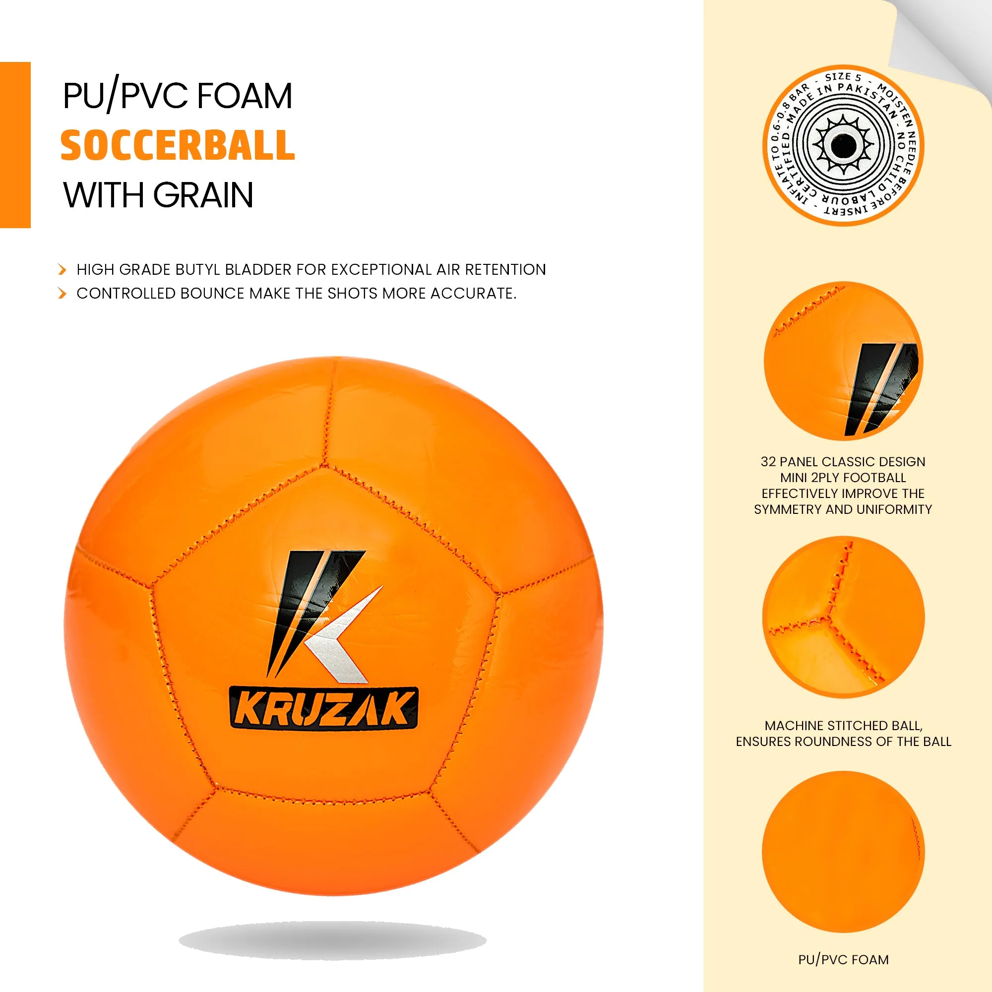 Kruzak Size 1 Machine Stitched Neon Orange Mini Soccer Ball Toy for Toddlers and Kids Play