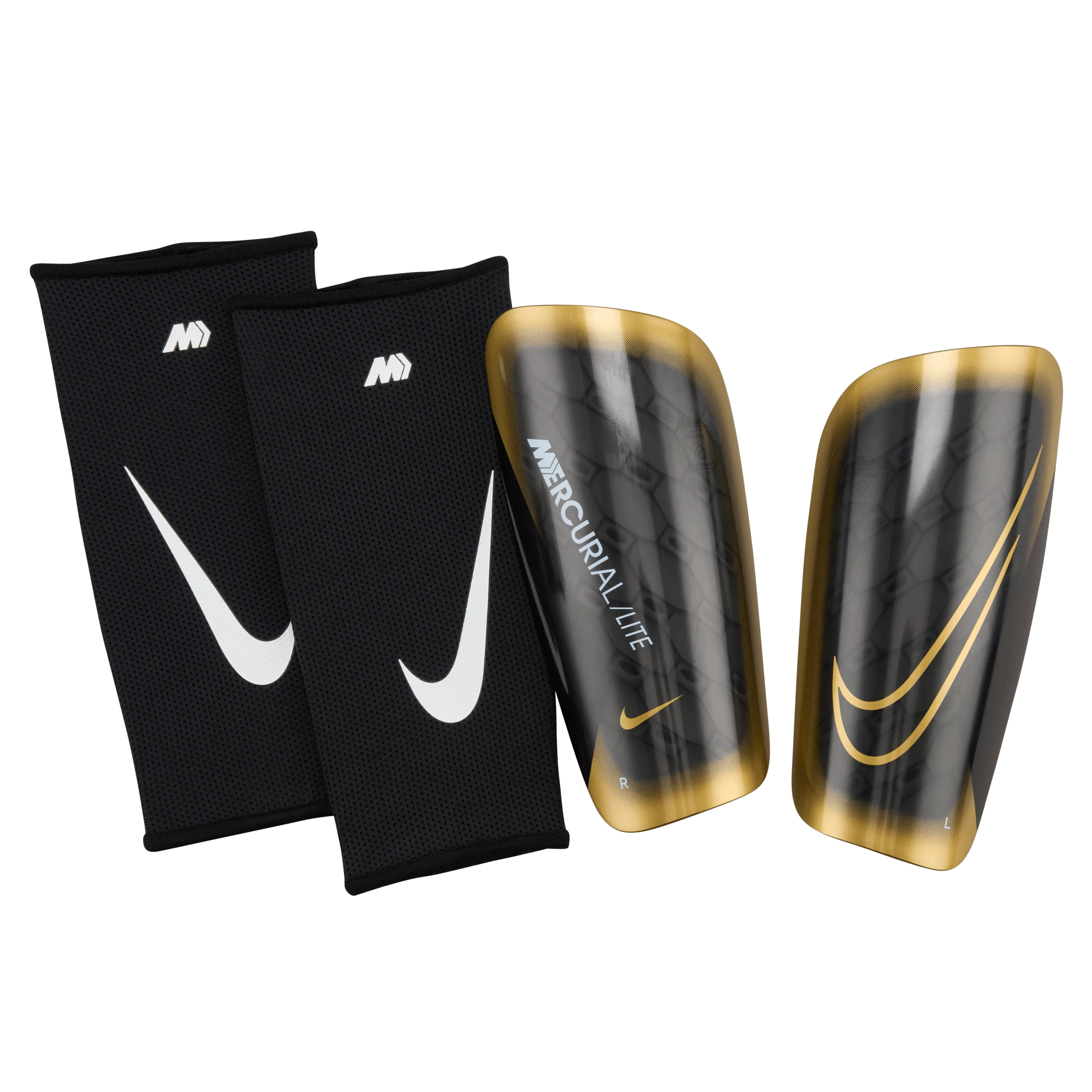 Nike Mercurial Lite Soccer Shin Guards-BLACK/MTLC GOLD COIN