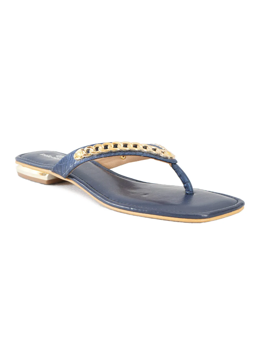 PELLE ALBERO Women Blue Embellished Slip-On Flat Flats Sandals