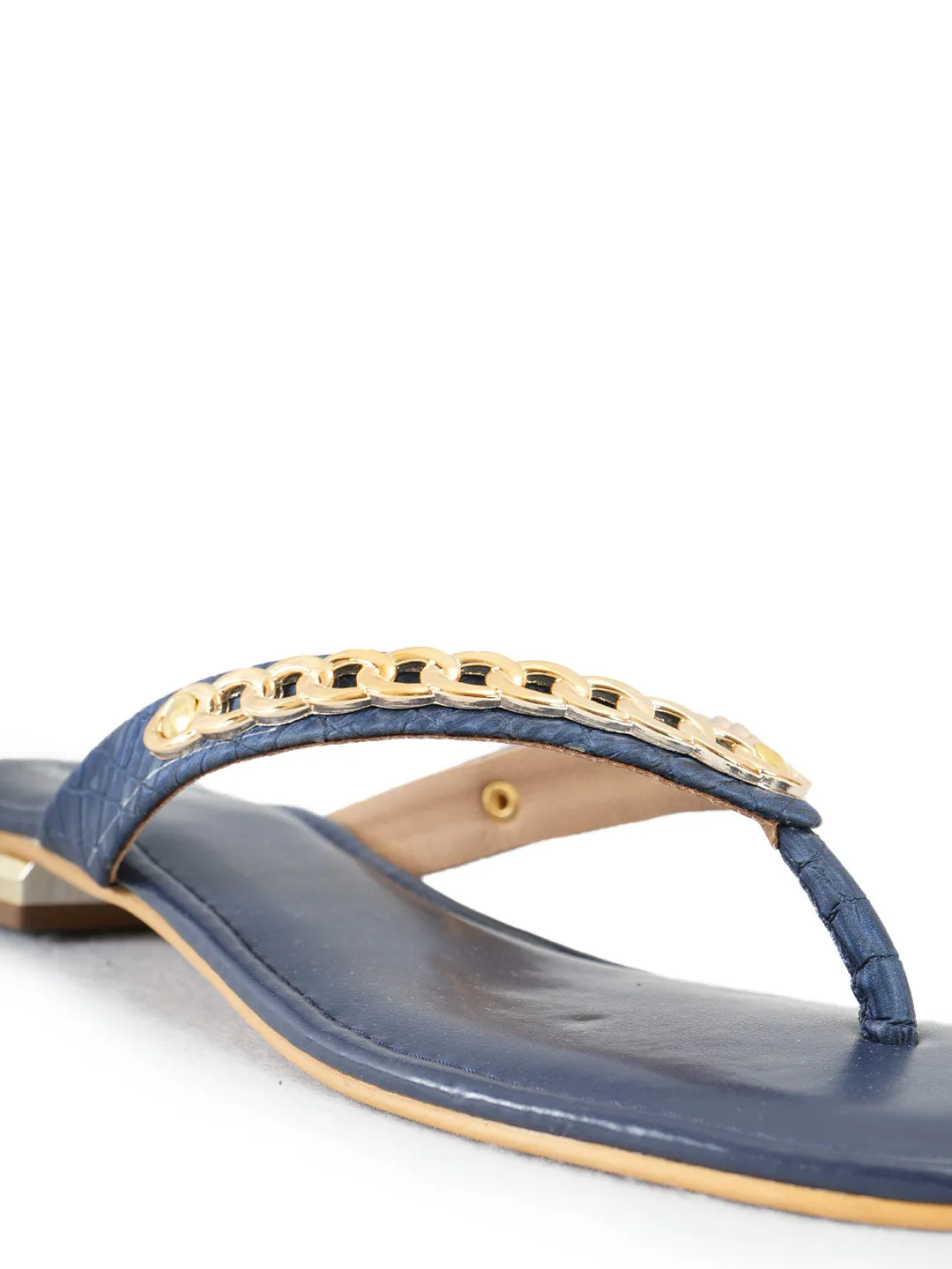 PELLE ALBERO Women Blue Embellished Slip-On Flat Flats Sandals