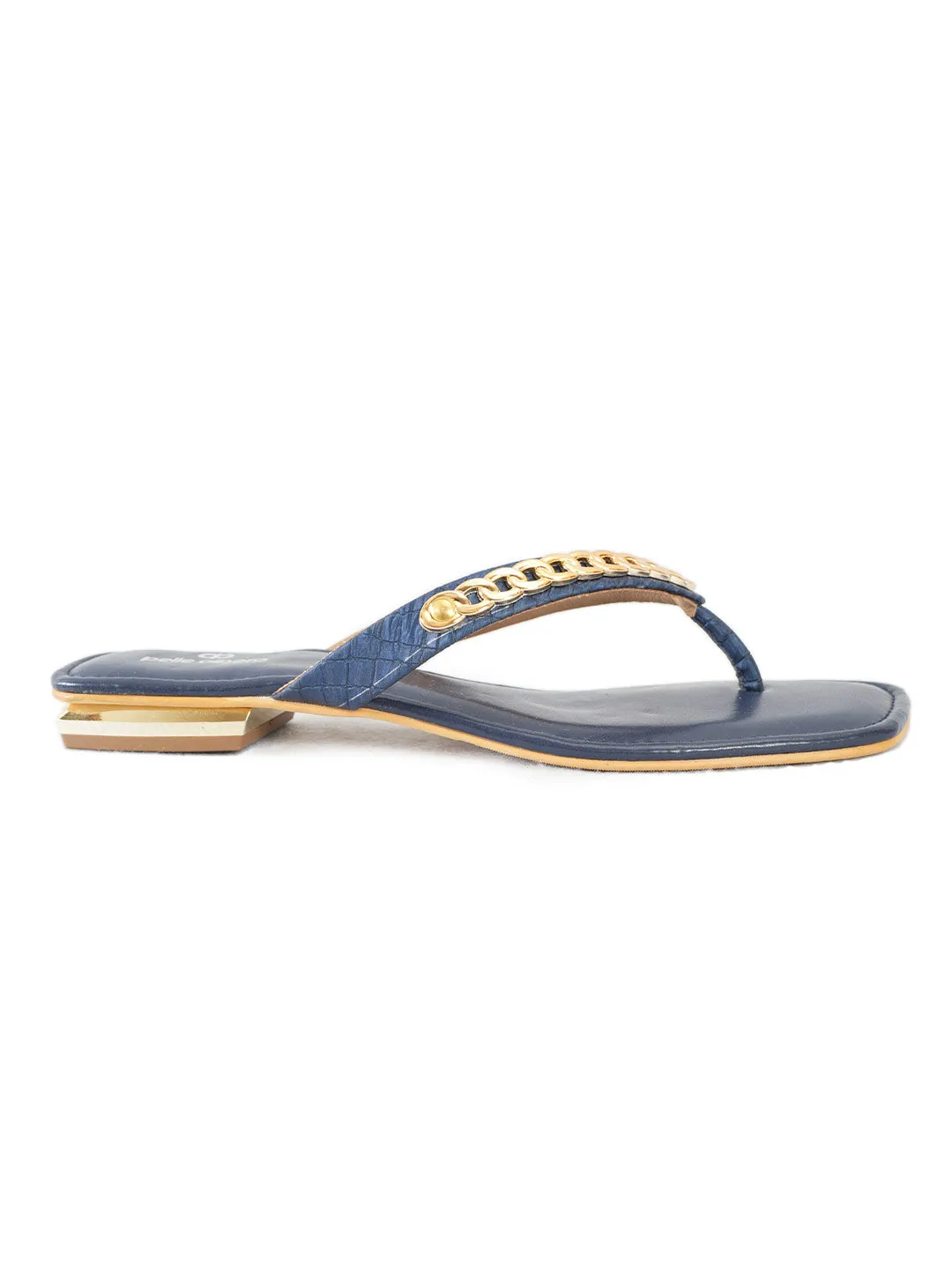 PELLE ALBERO Women Blue Embellished Slip-On Flat Flats Sandals