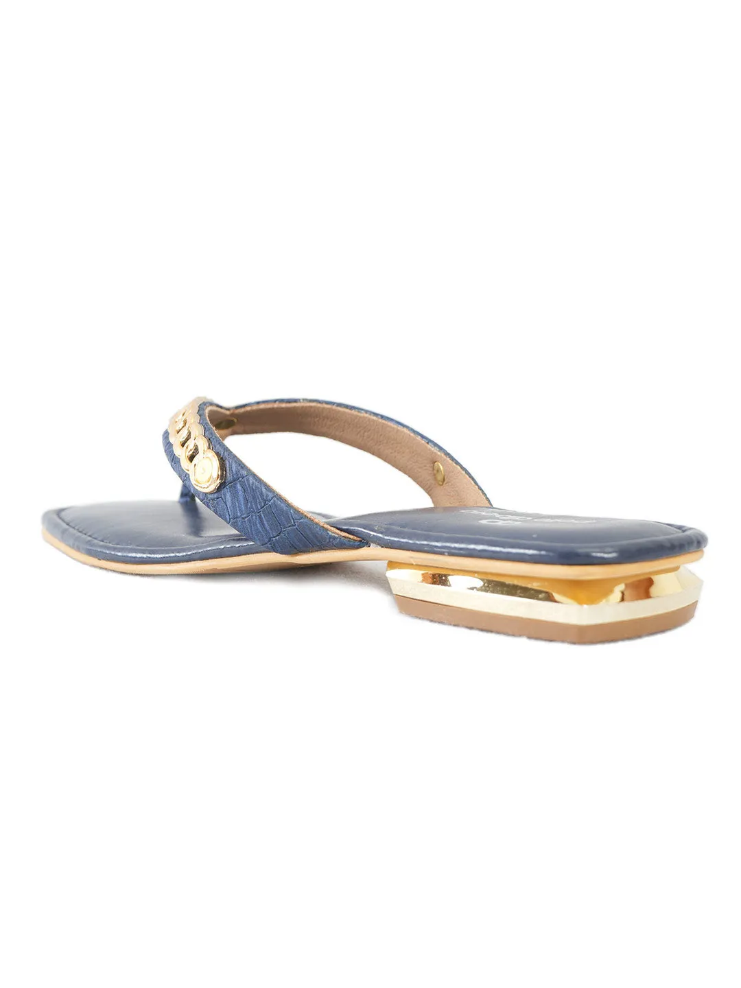 PELLE ALBERO Women Blue Embellished Slip-On Flat Flats Sandals