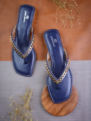 PELLE ALBERO Women Blue Embellished Slip-On Flat Flats Sandals