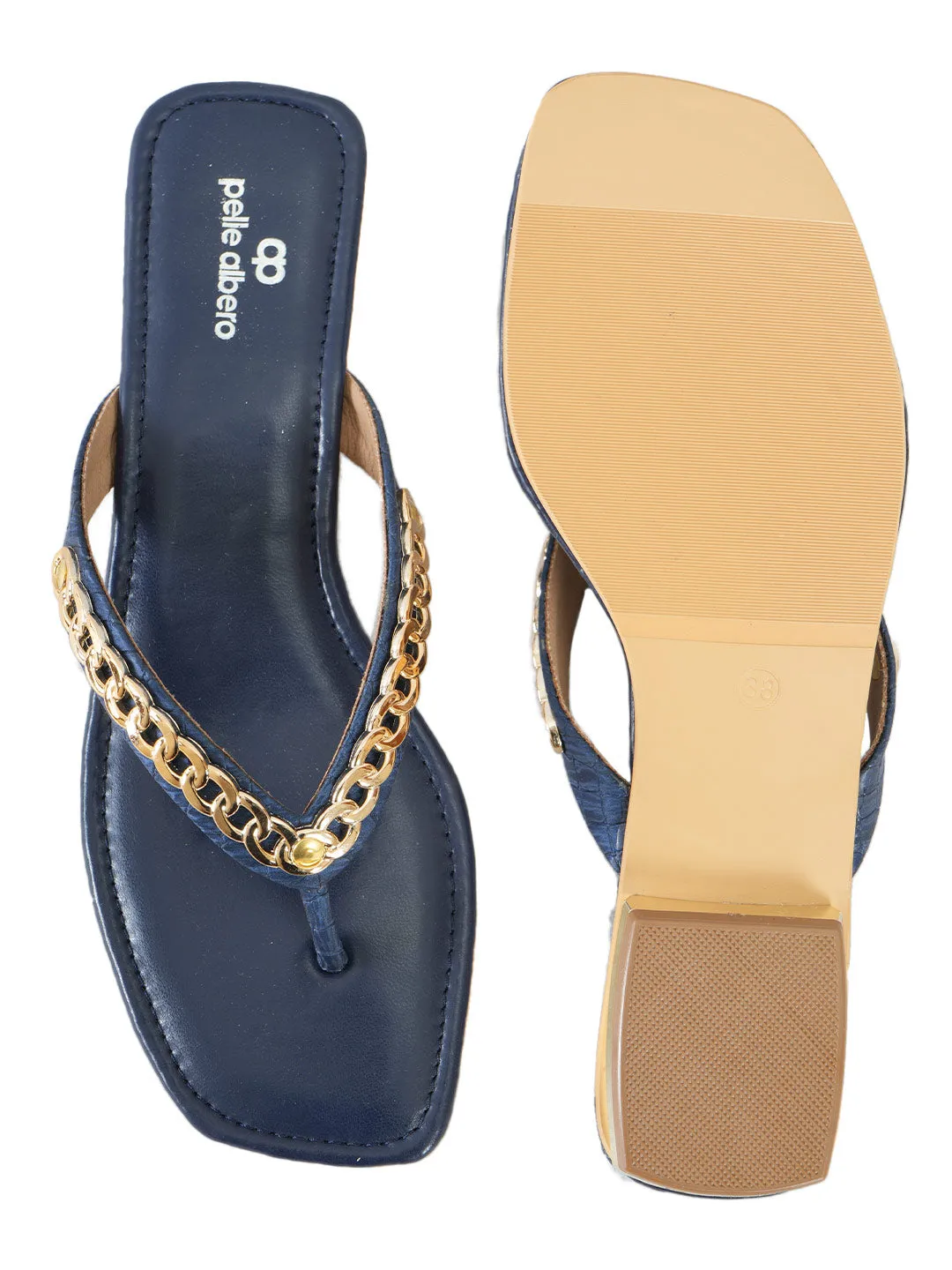 PELLE ALBERO Women Blue Embellished Slip-On Flat Flats Sandals