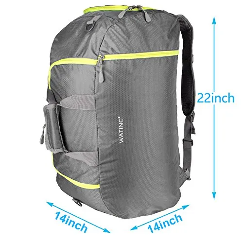 WATINC 50L 3-Way Travel Duffel Backpack Luggage Gym Sports Bag with Shoe Compartment(gray)