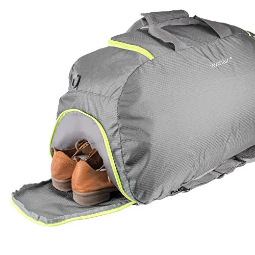 WATINC 50L 3-Way Travel Duffel Backpack Luggage Gym Sports Bag with Shoe Compartment(gray)