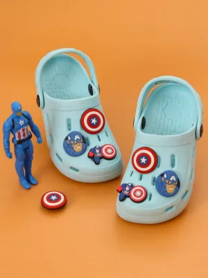 Yellow Bee Boys’ Marvel Captain America Clogs with Shield & Character Charms – Light Blue