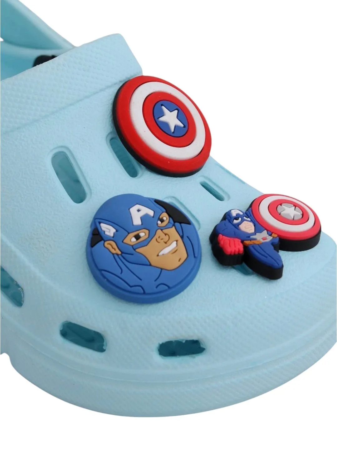 Yellow Bee Boys’ Marvel Captain America Clogs with Shield & Character Charms – Light Blue