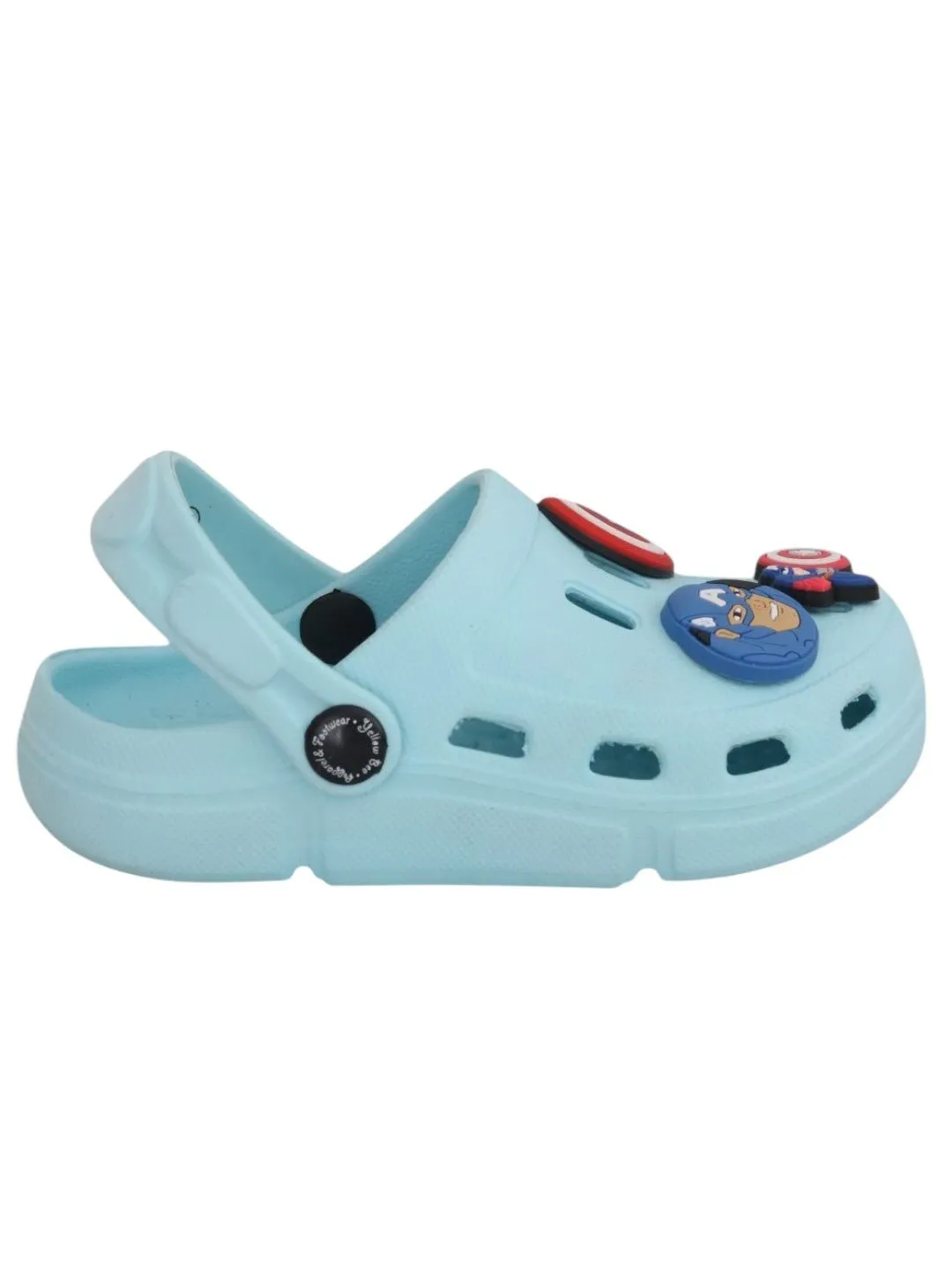 Yellow Bee Boys’ Marvel Captain America Clogs with Shield & Character Charms – Light Blue