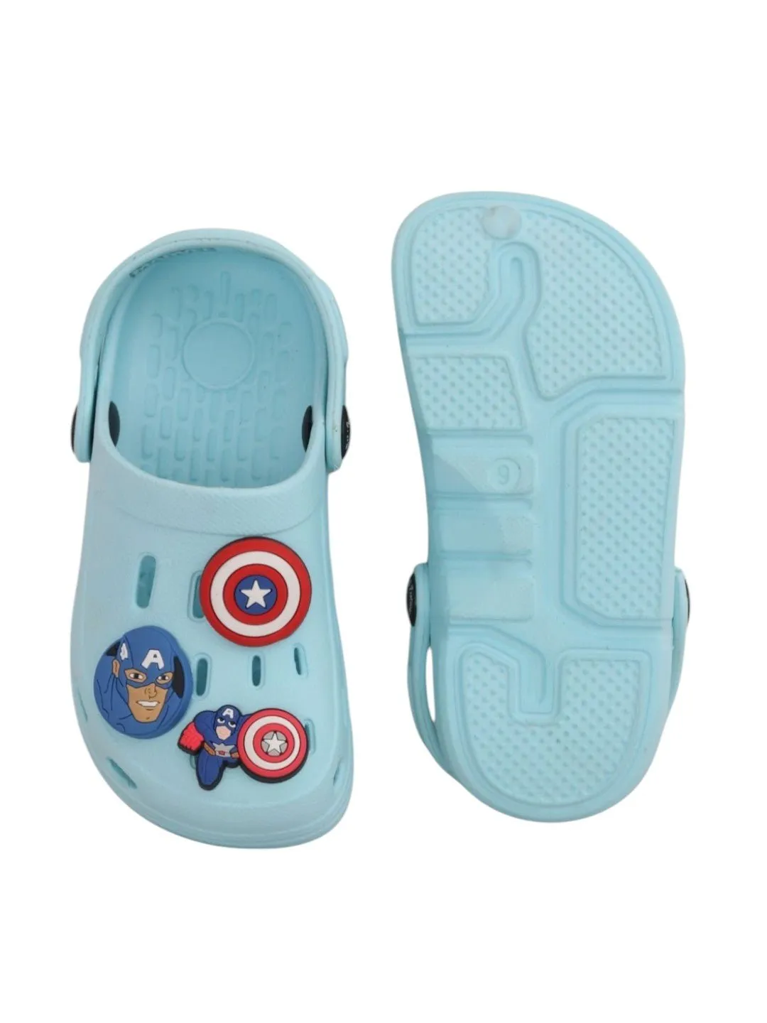 Yellow Bee Boys’ Marvel Captain America Clogs with Shield & Character Charms – Light Blue