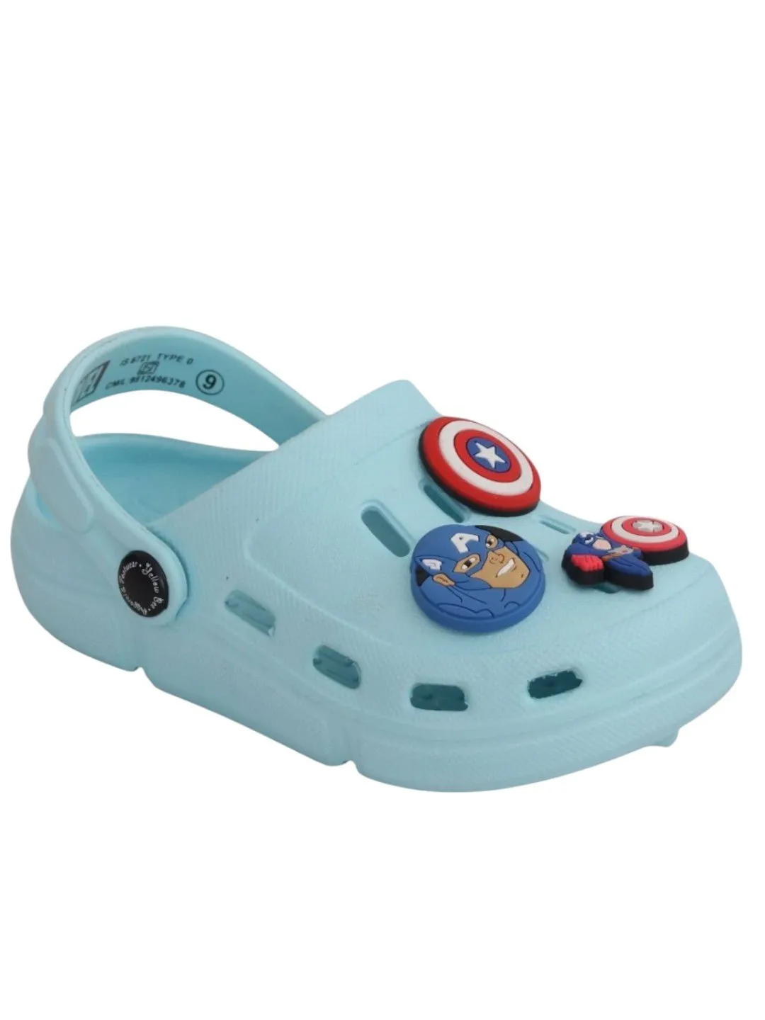 Yellow Bee Boys’ Marvel Captain America Clogs with Shield & Character Charms – Light Blue