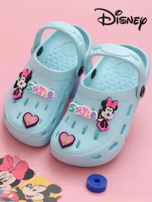 Yellow Bee Girls’ Disney Minnie Mouse Clogs with Smile & Heart Charms – Light Blue