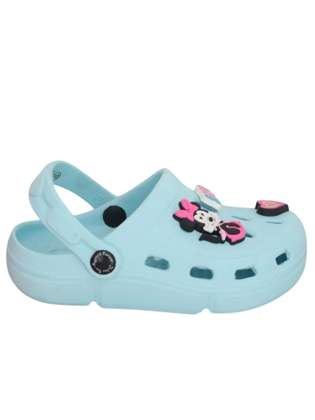 Yellow Bee Girls’ Disney Minnie Mouse Clogs with Smile & Heart Charms – Light Blue